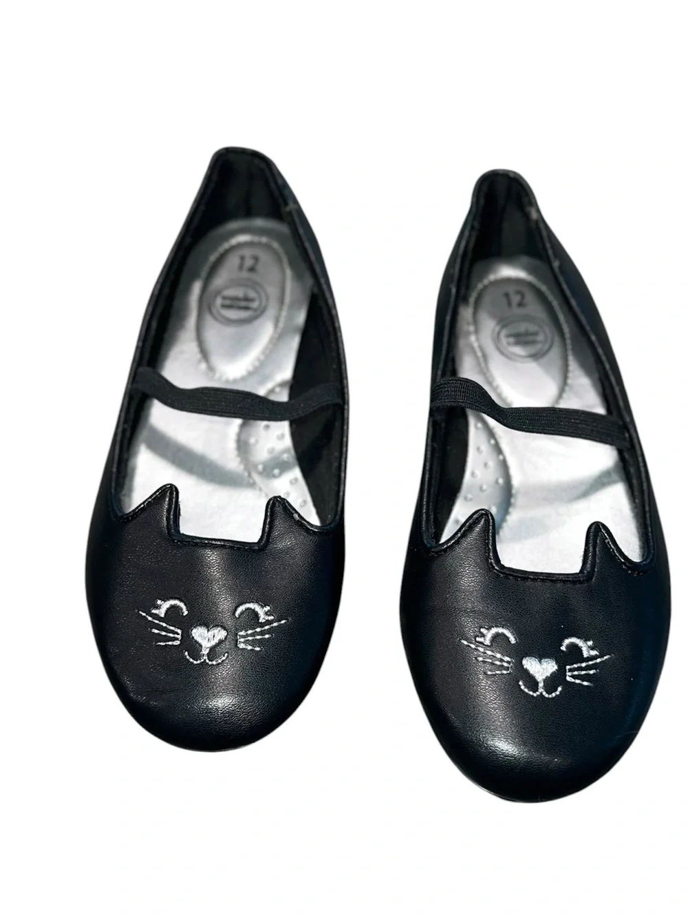 Wonder Nation Girls Black Cat Face Ballet Flats Mary Jane Shoes Size 12